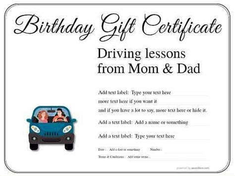 driving lesson gift certificate template free printable templates