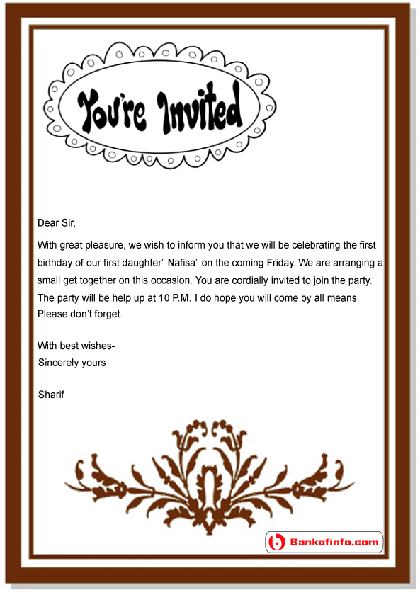 Sample Invitation Letter For Kid S Birthday Party