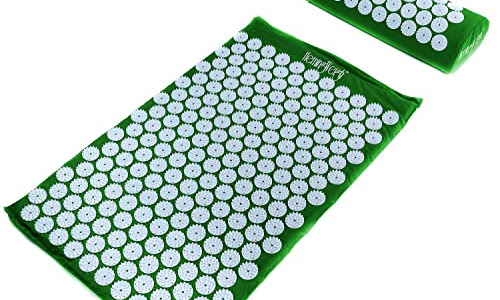 HemingWeigh Acupressure Massage Mat and Pillow Set with Bag for Neck, Upper and Lower Back Pain Relief, Green