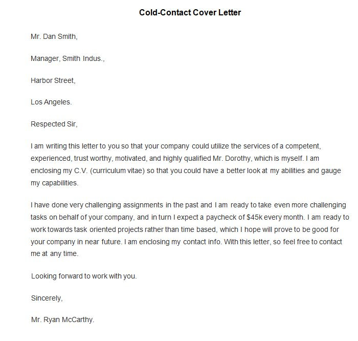 Sample Cold Contact Cover Letter