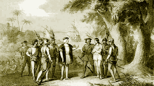 Cristóbal Colon con los indios. 12 de Octubre. 12 Octubre 1492.