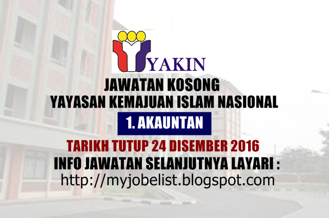 Jawatan kosong di yakin disember 2016