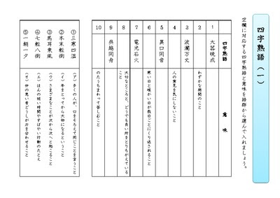 ドリルズ 小学6年生 国語 の無料学習プリント四字熟語プリント