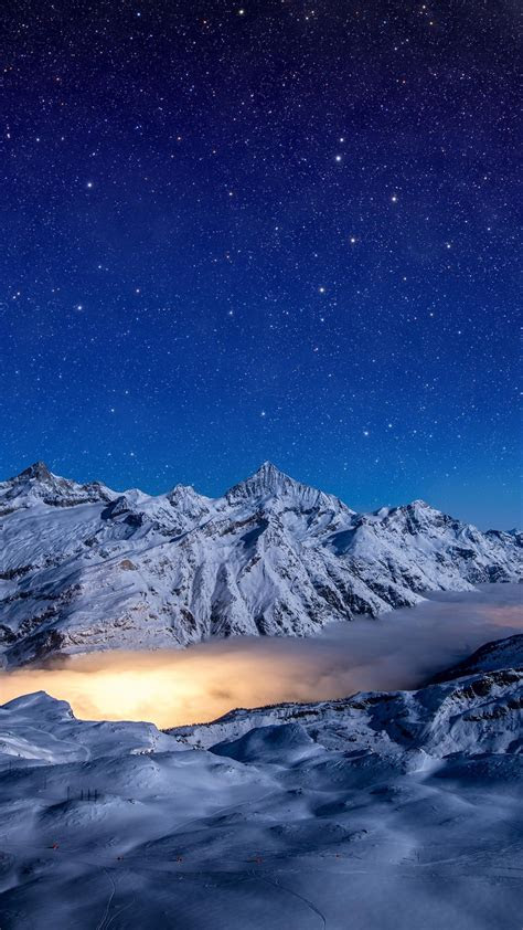 wallpaper night mountains sky stars  nature