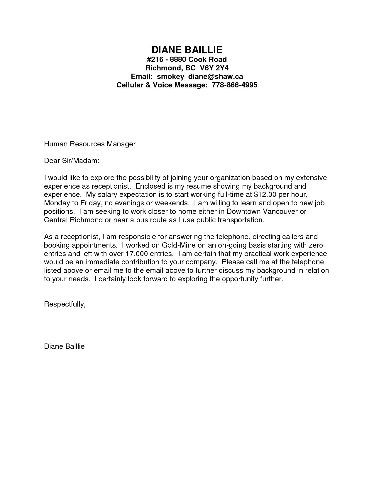 Volunteer Cover Letter No Experience - printable receipt ...