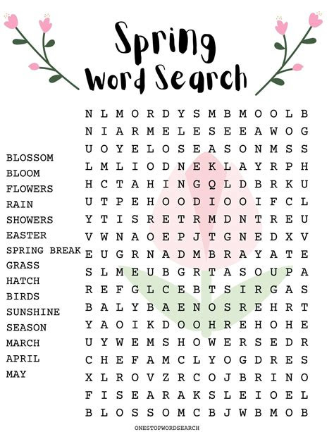  spring word search puzzle with answer sheet seasonal games seasonal