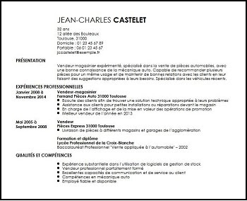 exemple de cv magasinier