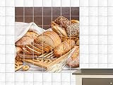 Fliesenaufkleber Fliesenbild Brötchen Brote Brett Frühstück Küche Café Bad (Fliesenmaß:25x15cm(BxH)//Bildformat:80x80cm(BxH))