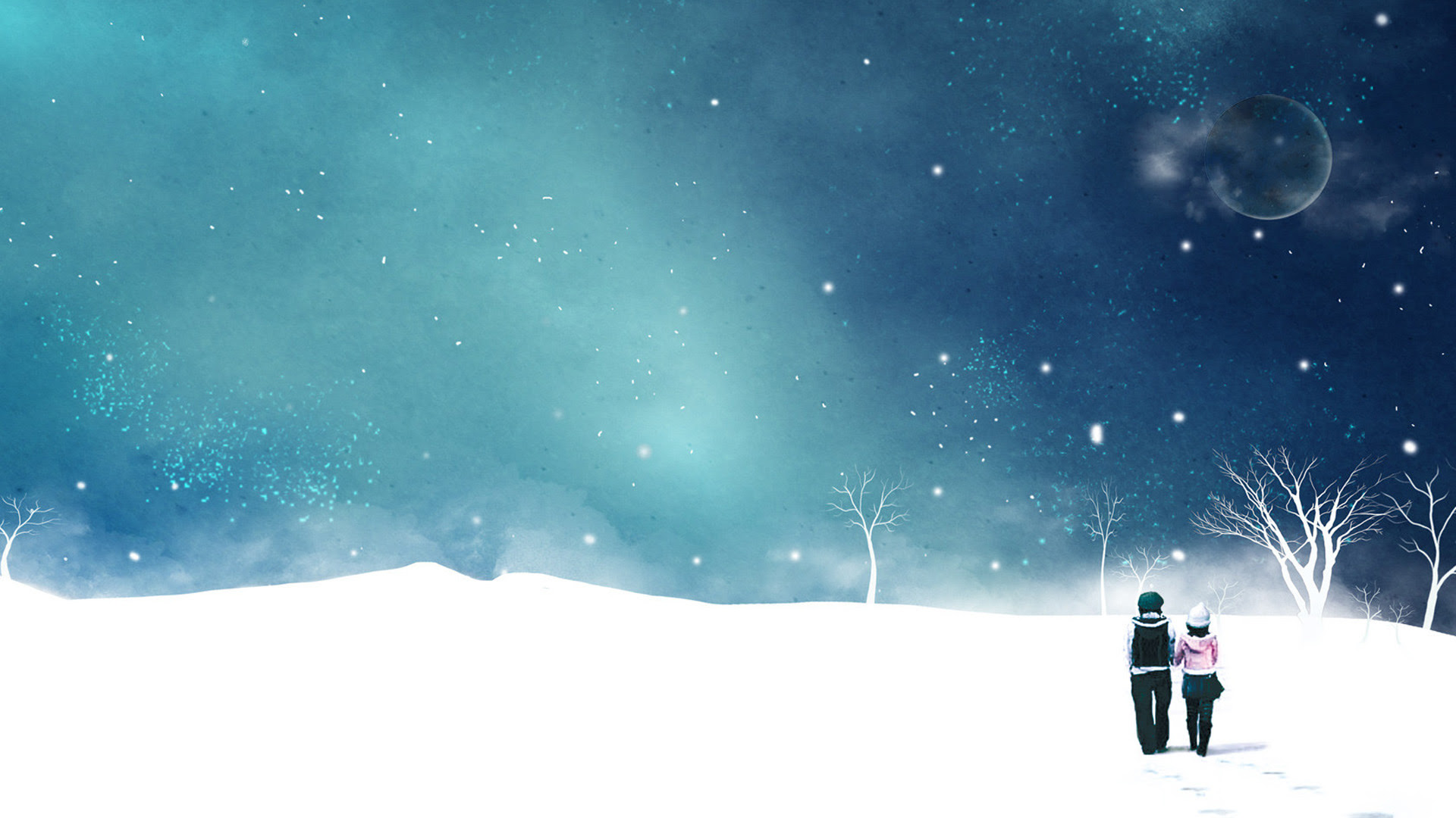雪夜 你我手牵手一起走壁纸 非主流壁纸 壁纸下载 彼岸桌面