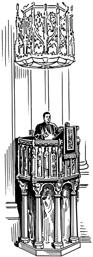Line art drawing of a pulpit.
