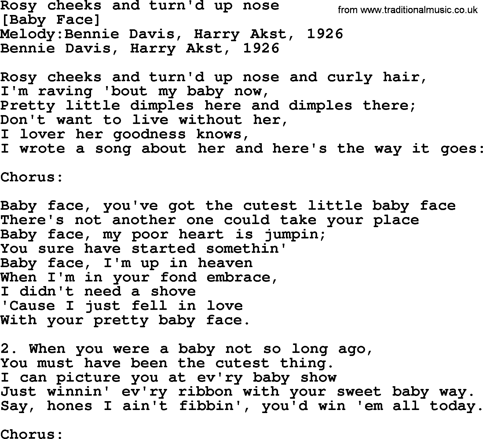 Old American Song Lyrics For Rosy Cheeks And Turn D Up Nose With Pdf