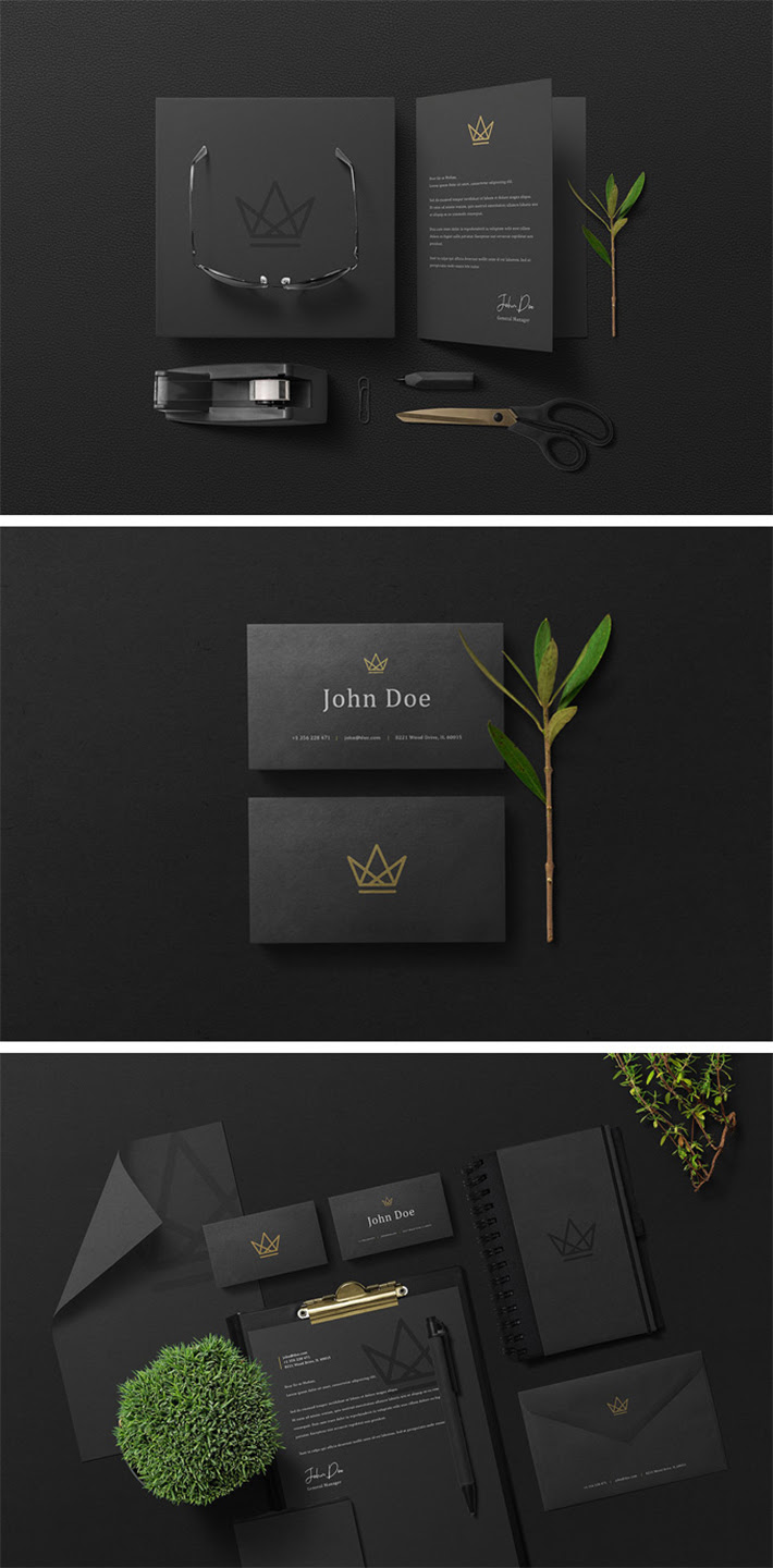 Download Free Download Elegant Black Branding Stationery PSD Mockup ...