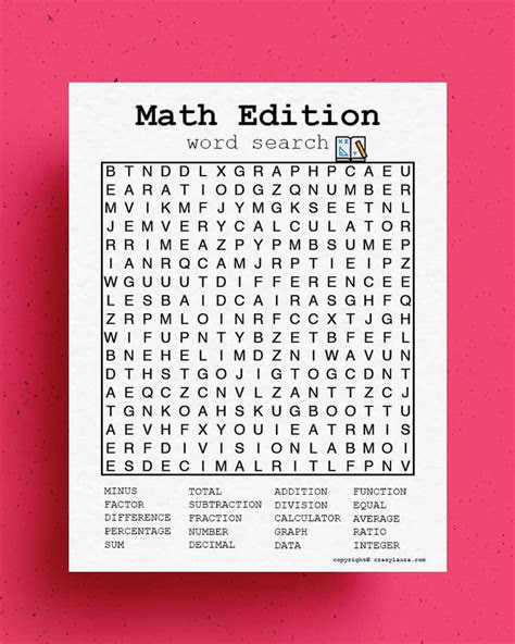 A math word search can help students learn important math terms and concepts through a fun, visual activity. free math word search printable games pdf sheets crazy laura