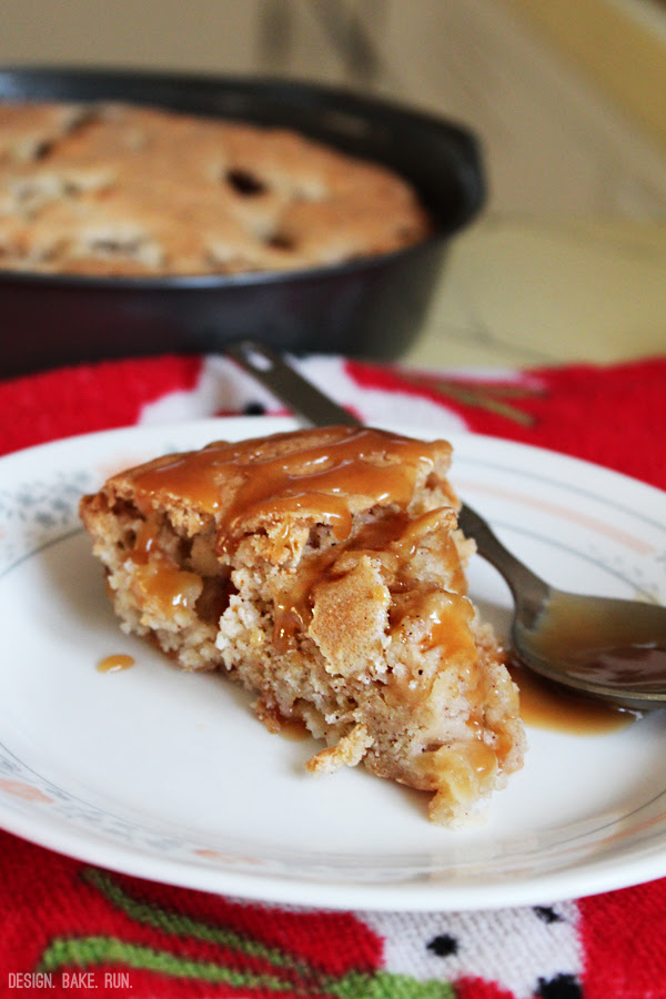 Apple Pecan Cake with Buttery Caramel Sauce via design. bake. run.