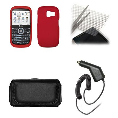 Christmas Pantech Link P7040 Premium Black Leather Carrying Pouch+Red Soft Silicone Skin Case Cover+Premium LCD Screen Protector+Premium Rapid Car Charger Combo For Pantech Link P7040 Deals