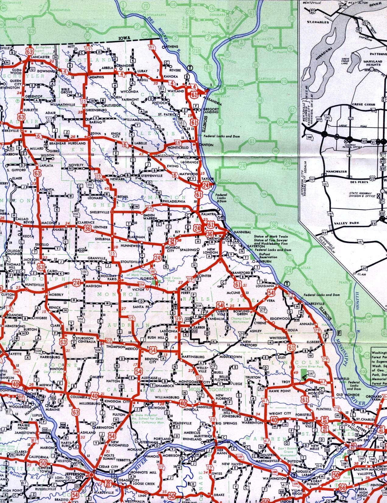 Map Of Northeast Missouri Missouri Highways (unofficial)   Section of 1950 official highway map