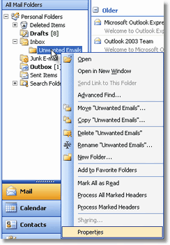 Outlook folder properties