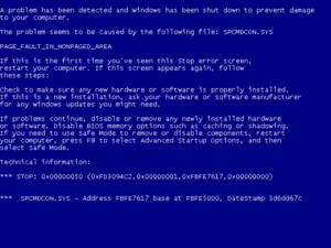A :en:Windows XP :en:Blue Screen of Death (BSO...