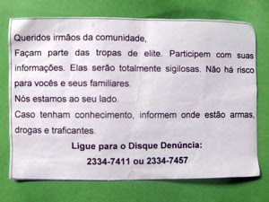 PM faz apelo aos moradores por denúncias de esconderijos de traficantes e armas