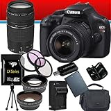 Canon EOS Rebel T3 12.2 MP CMOS Digital SLR with 18-55mm IS II Lens + Canon EF 75-300mm f/4-5.6 III Telephoto Zoom Lens + 58mm 2x Telephoto lens + 58mm Wide Angle Lens W/32GB SDHC Memory + Extra LPE10 Battery/Charger + 3 Piece Filter Kit + Full Size Tripod + Accessory Kit