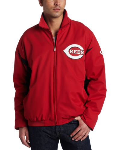 MLB Cincinnati Reds Long Sleeve Lightweight Full Zip Thermabase Premier Jacket, Red Black, Large