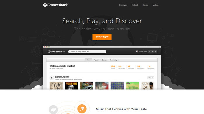 grooveshark.com lading page design