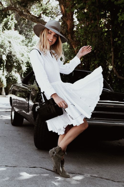 Le Fashion Blog Straw Hat White Cotton Shirt Dress Ankle Boots Crossbody Bag Via Mija Flat Au 