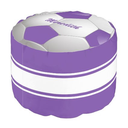 Customizable Football Soccer Ball Purple and White Round Pouf