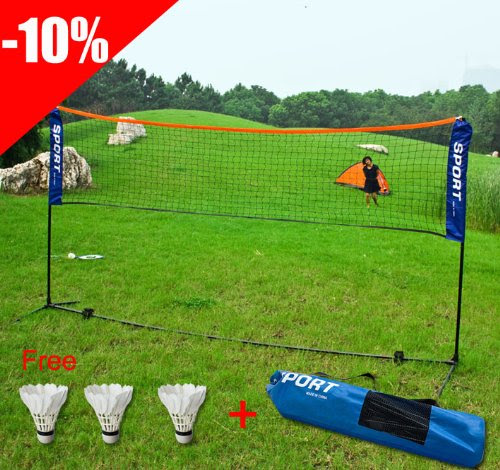 Mini filet de Tennis, Filet de Badminton, Filet de Volley-ball, avec pied, bras et sac de transport. Livré avec 3 volants gratuits !! SFN01