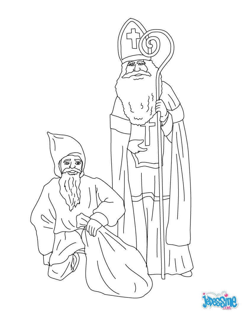 Coloriage gratuit de Saint Nicolas et du méchand P¨re Fouettard