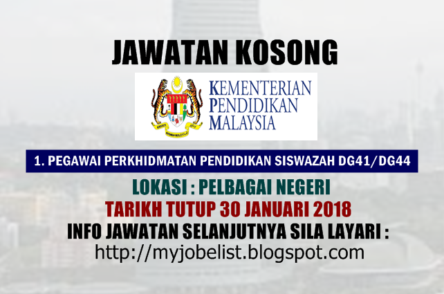 Jawatan Kosong Sebagai Guru di Kementerian Pendidikan Malaysia (MOE) Januari 2018