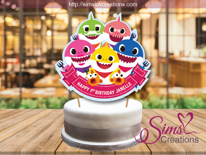 Baby Shark Family Cake Topper Pink Fong Baby Shark Cake Centerpiece Sims Luv Creations