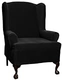 Maytex Collin Stretch 1-Piece Slipcover Wing Chair, Black