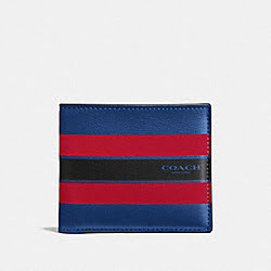 DOUBLE BILLFOLD WALLET IN VARSITY LEATHER - COACH f58349 - INDIGO/BRIGHT RED