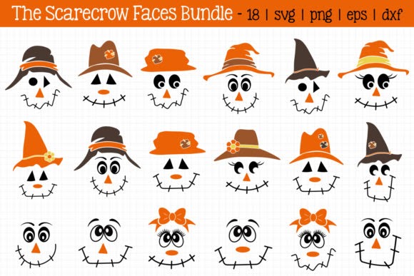 Crella Free Scarecrow Faces Bundle SVG PNG DXF EPS Cut File Compatible with Cameo Silhouette Studio, Cricut and other cutting machines for any crafting projects.