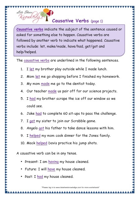 grade 3 grammar topic 41 causative verbs worksheets lets share knowledge