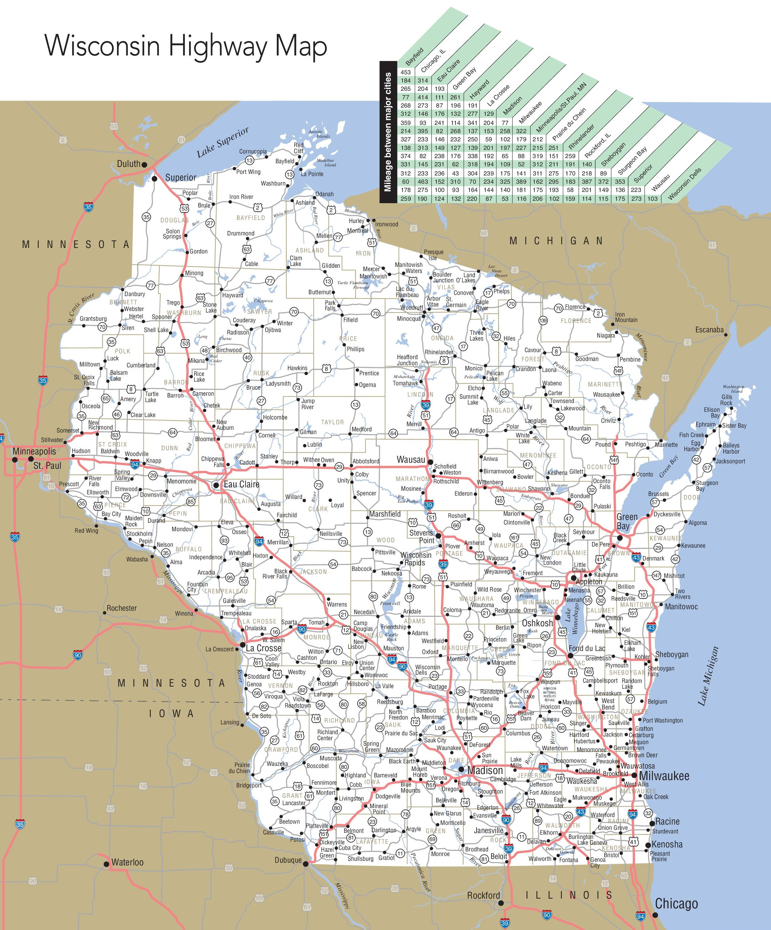 Show Me A Map Of Wisconsin Large detailed map of Wisconsin with cities and towns