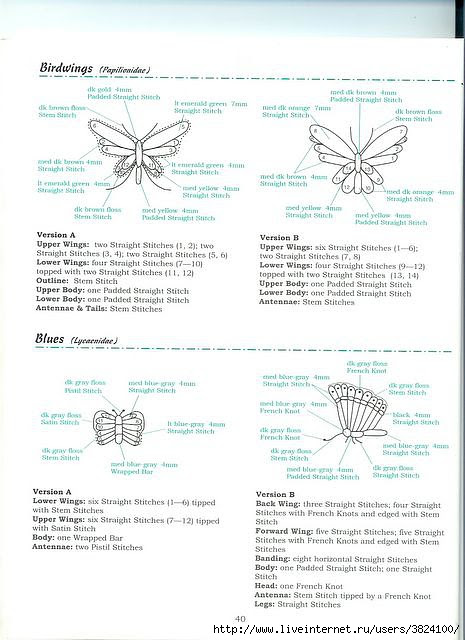 Вышивка лентами: птицы и бабочки