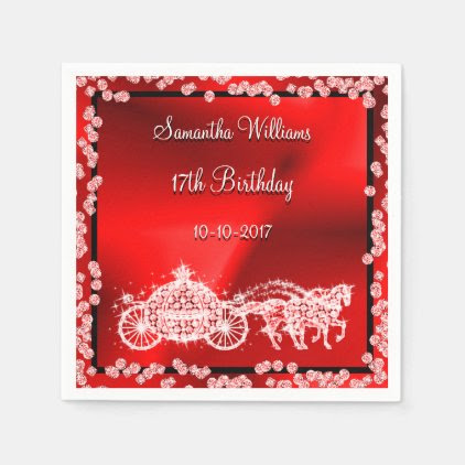 Red Princess Coach & Horses 17th Birthday Napkin