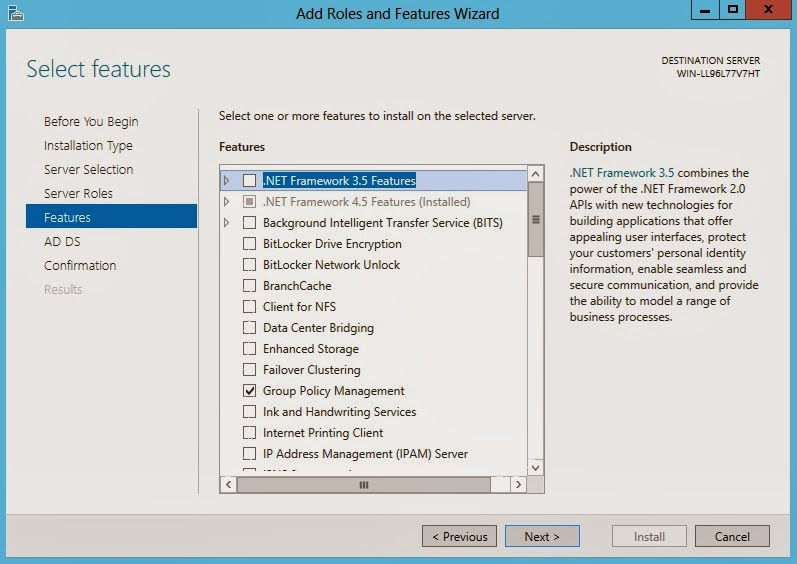 Select Features Active Directory Installation