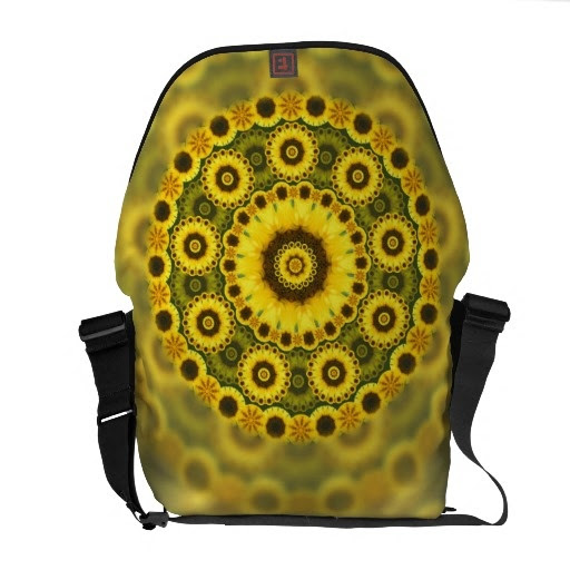 Hippy Sunflower Fractal Mandala Pattern Messenger Bags