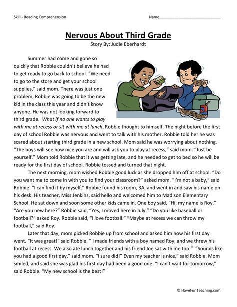 Webbelow are our reading comprehension worksheets grouped by grade, that include passages and related questions. reading comprehension worksheet nervous about third grade reading