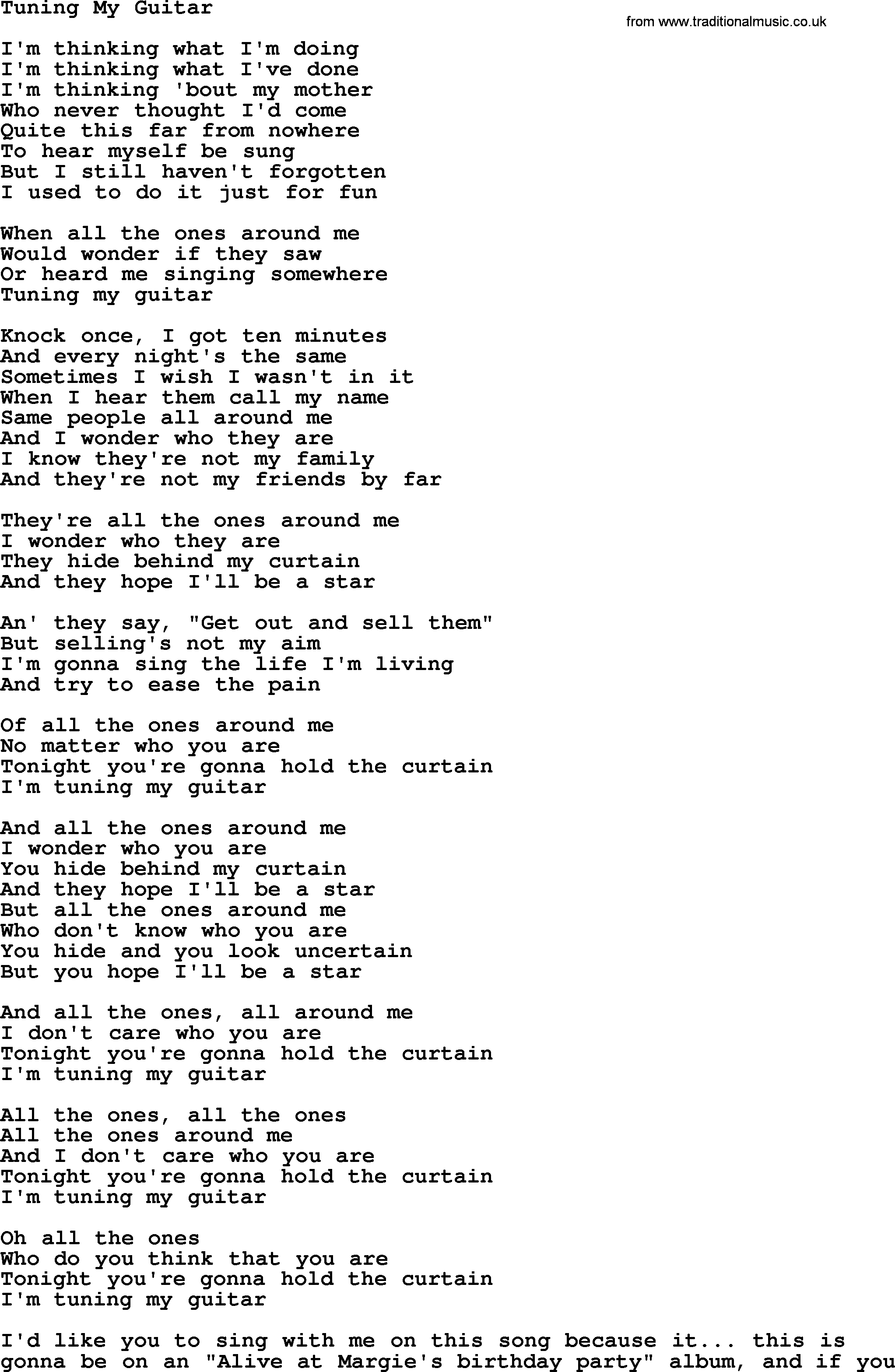 Tuning My Guitar By The Byrds Lyrics With Pdf