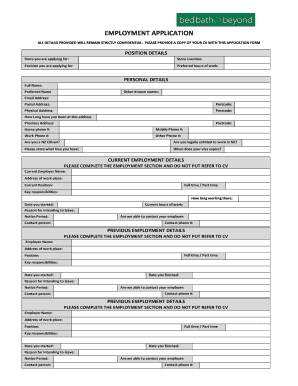Fillable EMPLOYMENT APPLICATION - Bed Bath and Beyond