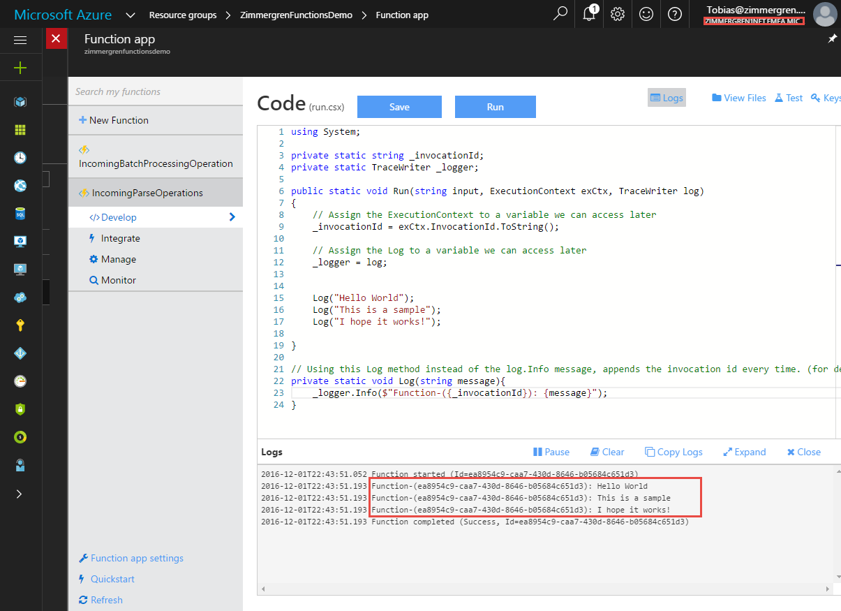 Getting the instance id of a running Azure Function with ExecutionContext.InvocationId