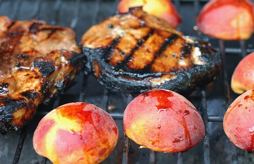 Chops & Peaches on the Grill by Eve Fox, Garden of Eating blog, copyright 2011