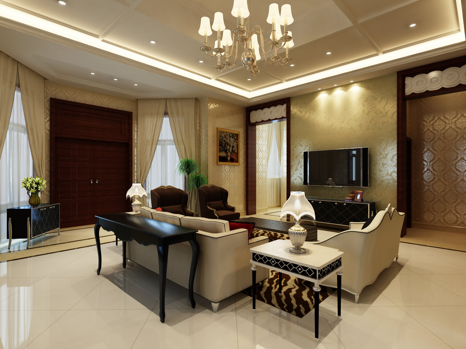 Modern Living Room With Zebra Carpet 3D Model .max - CGTrader.