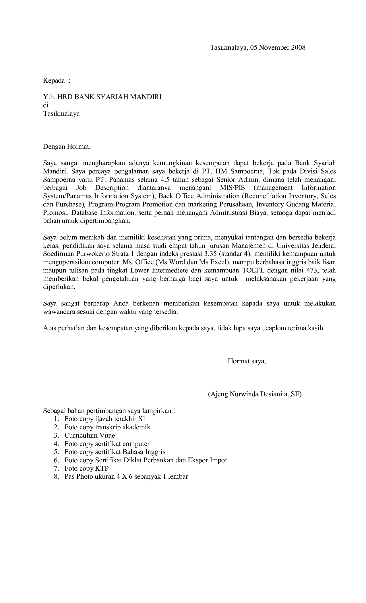 Contoh Surat Lamaran Kerja Di Bank - Simak Gambar Berikut