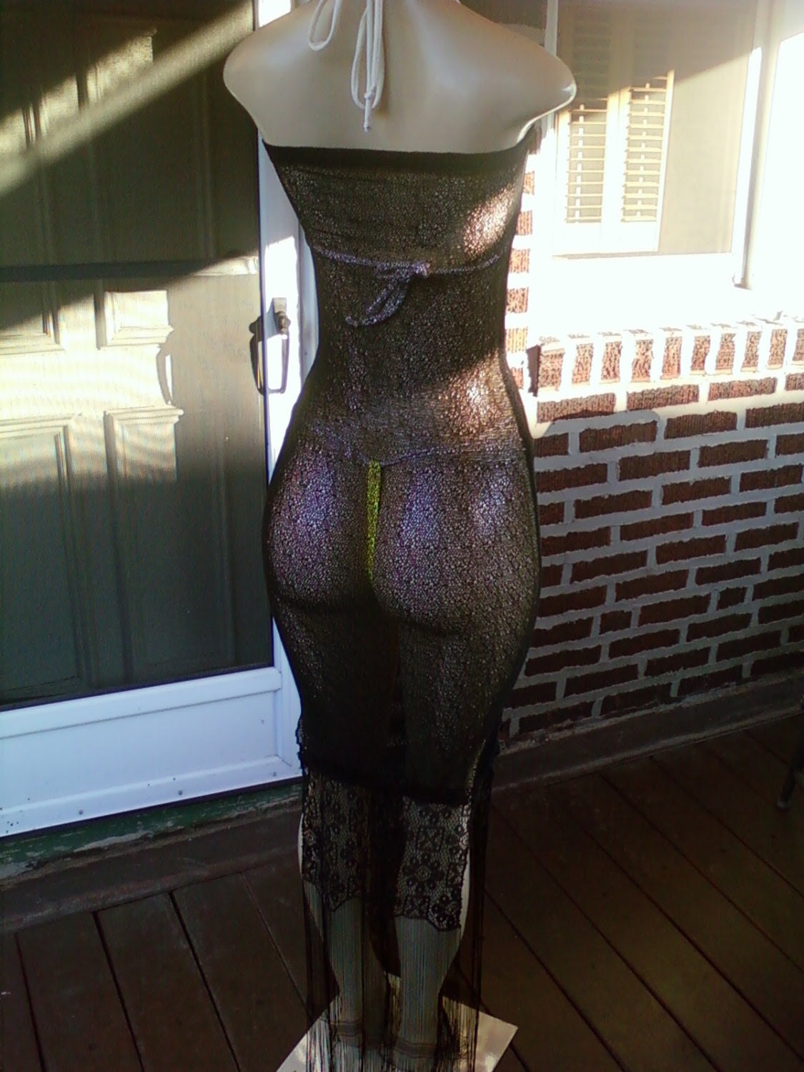 Gorgeous Long Black Net w/ Beautiful Fringe Swimsuit Cover Up Size X-Small-Small (Free Shipping)