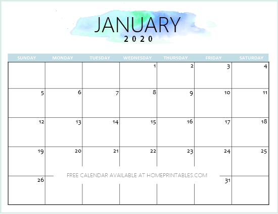 Free 2020 Calendar Printable January Home Printables